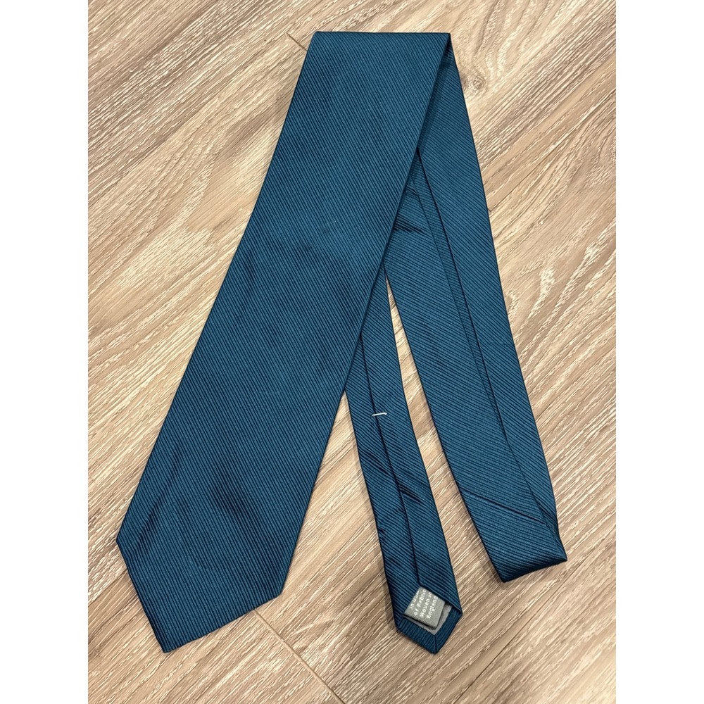 Hickey Freeman Teal Blue Ribbed Silk Necktie Woven in England